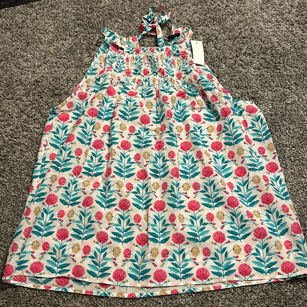 Ann Taylor Floral Tank Top Tie Back Pink Flowers Shirt Cotton Viscose Blend NWT